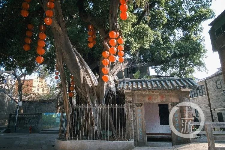 泮塘五约亭,石牌上刻着同治九年重修立。/记者 王敏