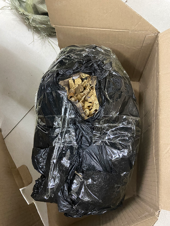 一张姓药材店老板用快递发来一个包裹,满是白褐色碎片物质,警方送检发现,确为打碎的罂粟壳。