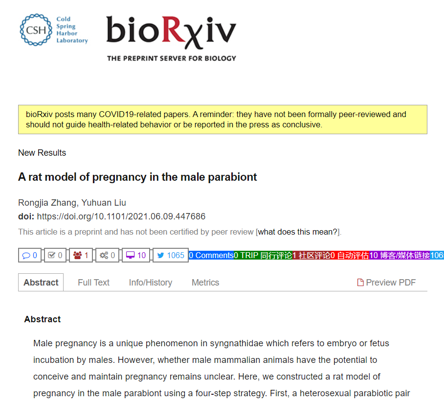 发表在生命科学预印本平台bioRxiv上的研究成果(截图)