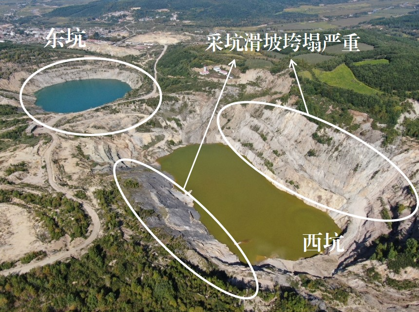 2021年9月4日,督察组使用无人机拍摄,乌拉嘎金矿未落实边坡削坡降载治理措施,导致东、西露天采坑滑坡垮塌等地质灾害频发 本文图片均为督察组供图