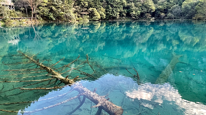 海子掩映在群山森林之中。