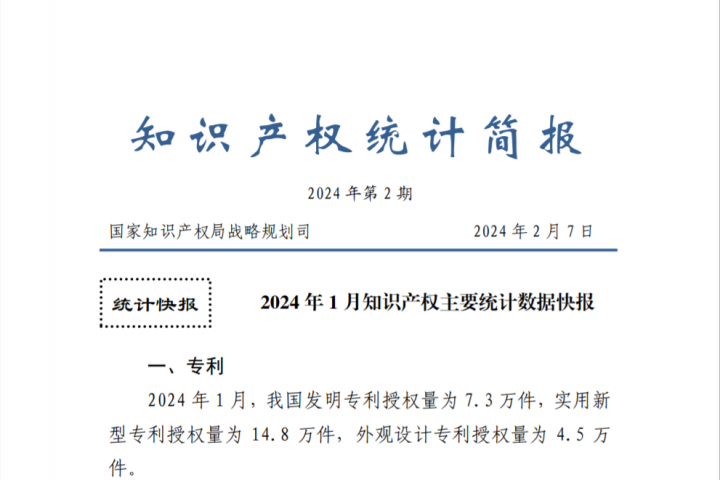 数据丨2024 年 1 月知识产权关键数据简报